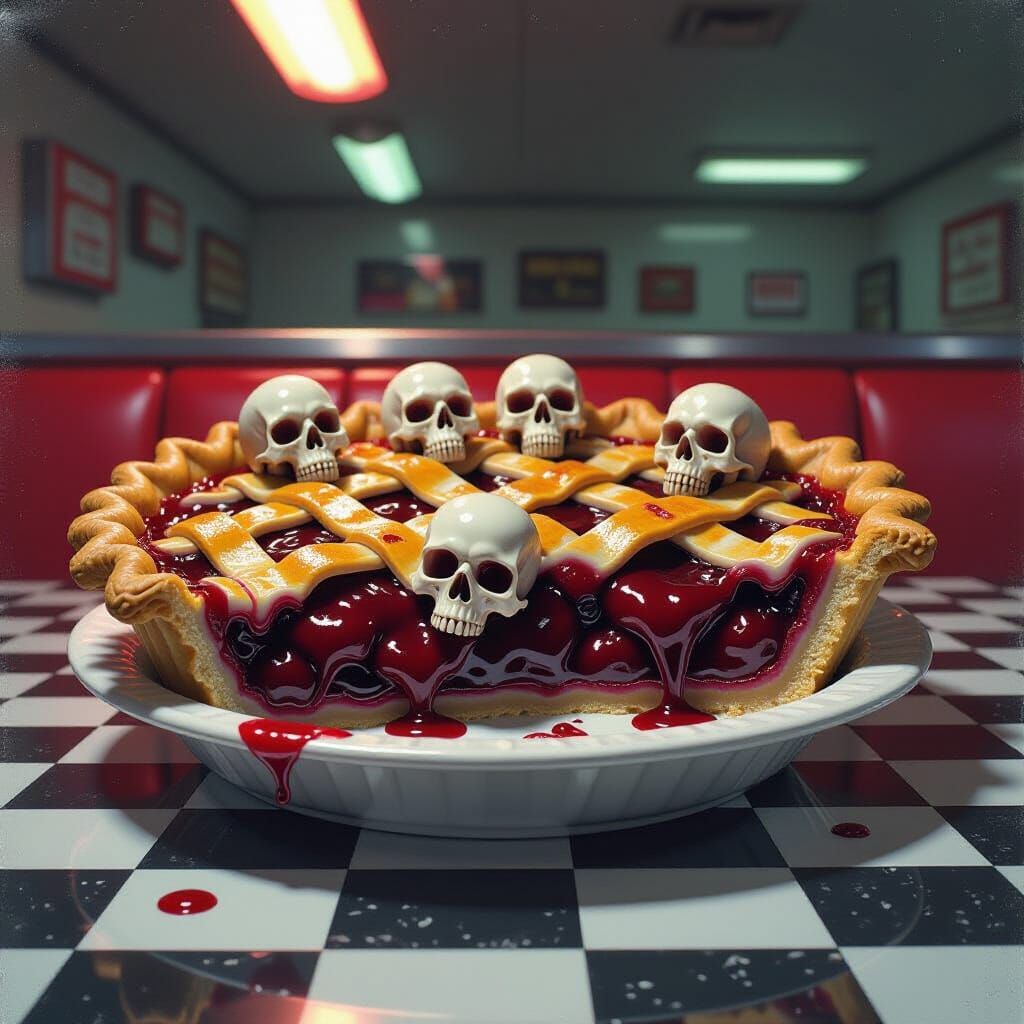 Menacing Cherry Pie in Dark Comic Book Style