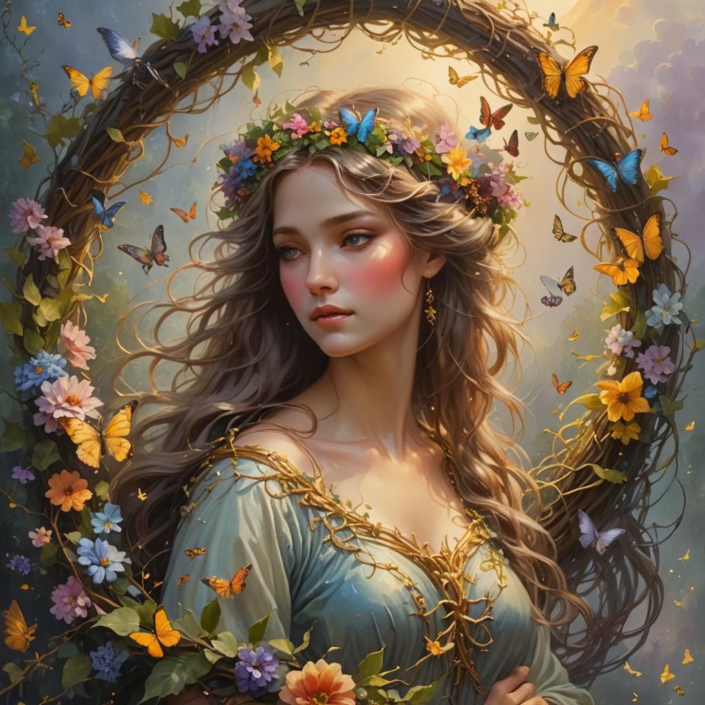 Ethereal Fantasy: Woman in Flowering Wonderland