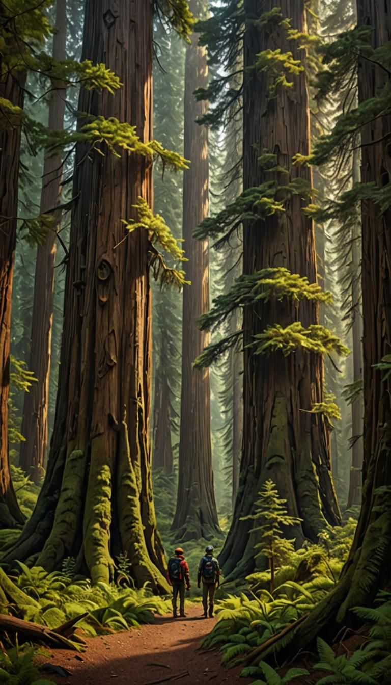 Hiker in Redwood Forest: Hudson River School Style