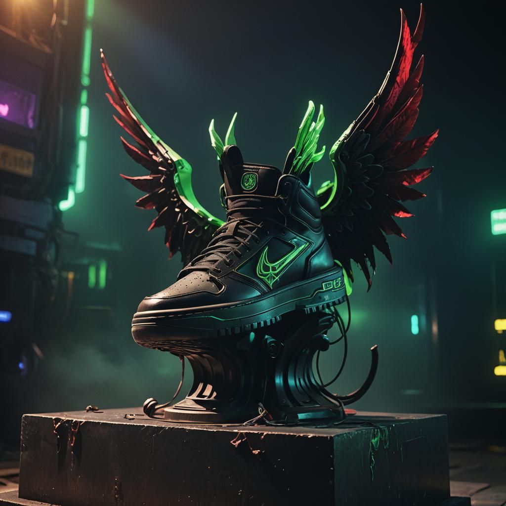 Cyberpunk Devil Sneaker with Horns and Wings