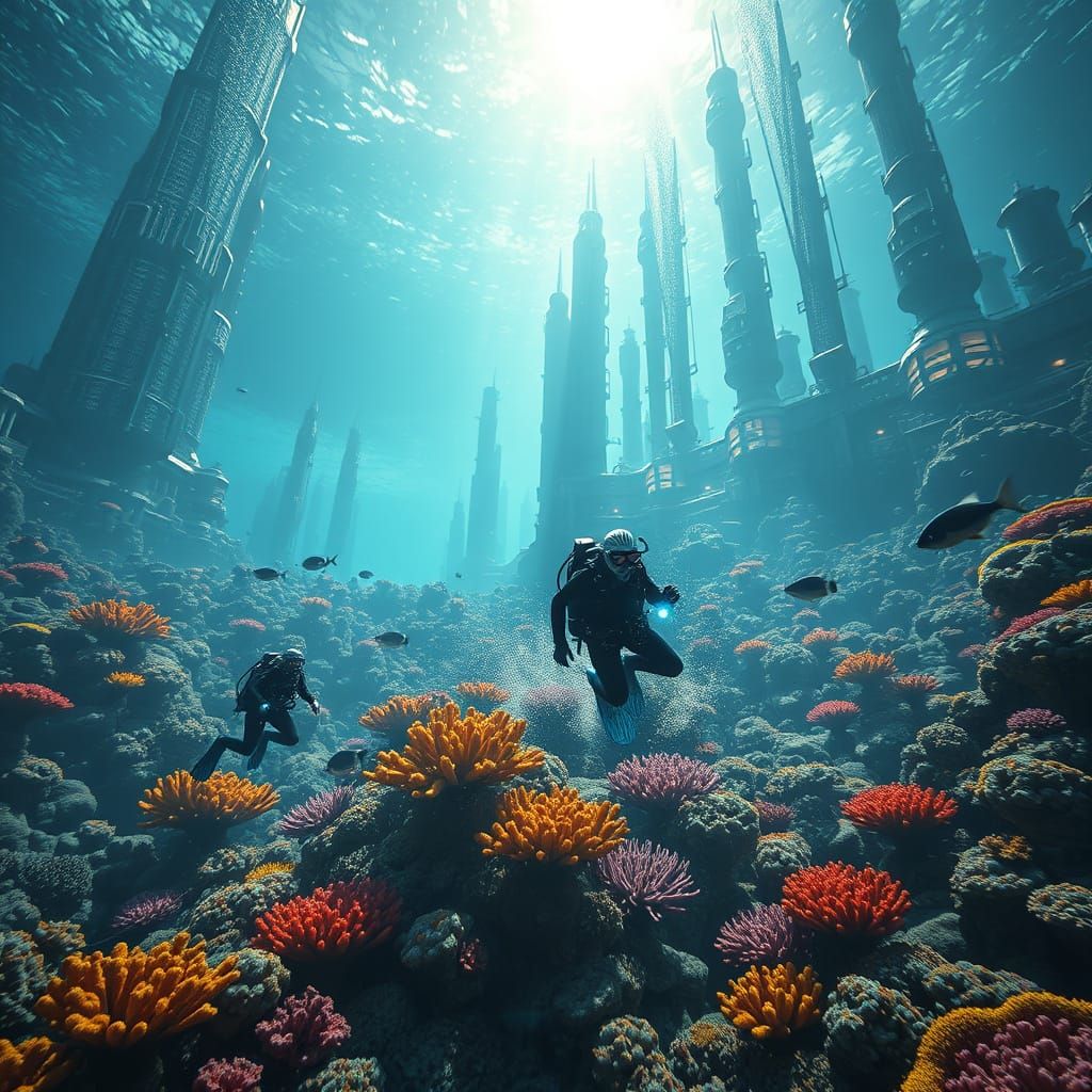 Futuristic Underwater City and Coral Reef Exploration