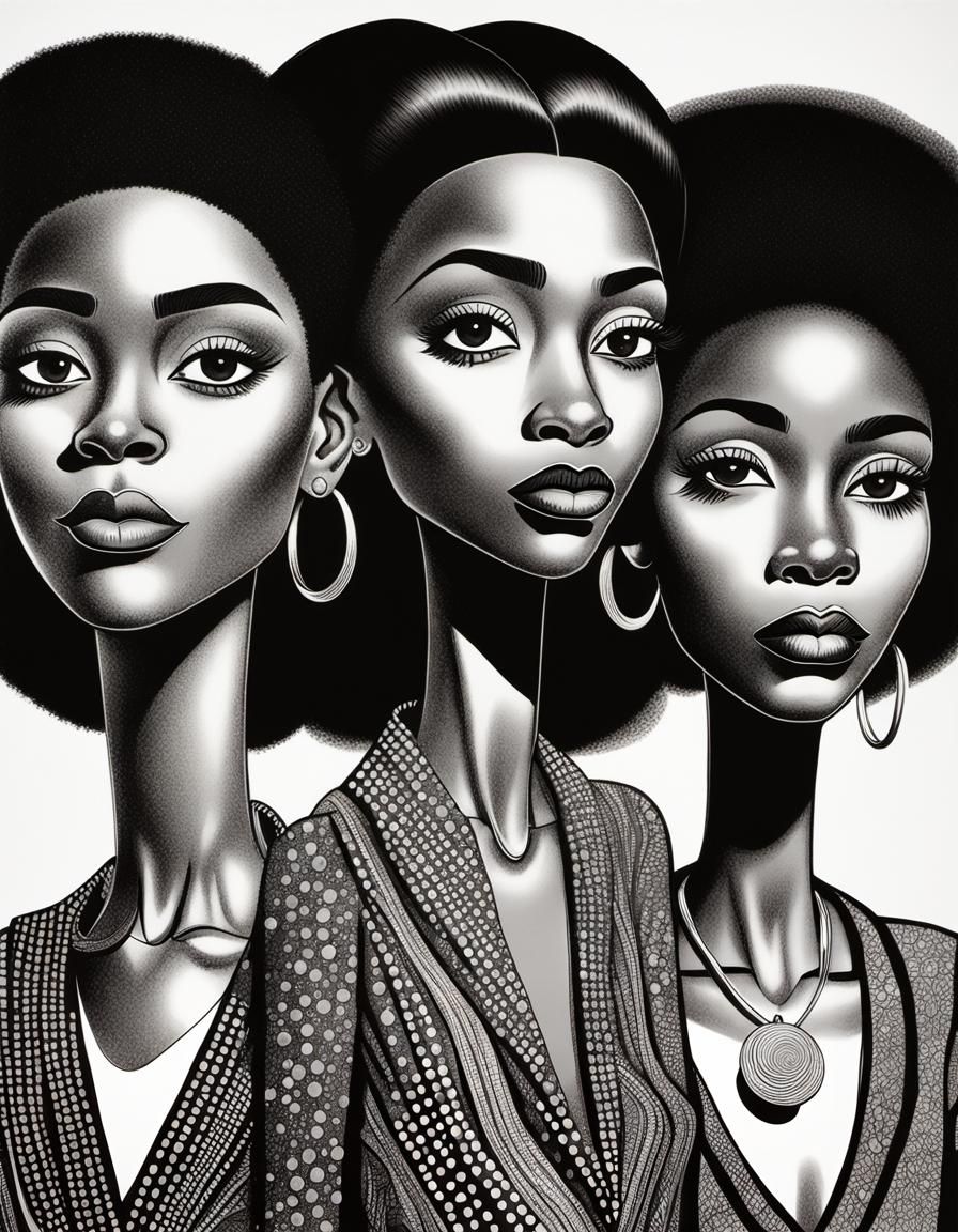 Melanin Women in Hirschfeld-Style Illustration
