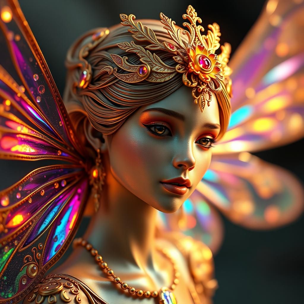 Golden Fairy Portrait in Lavish Art Nouveau Style