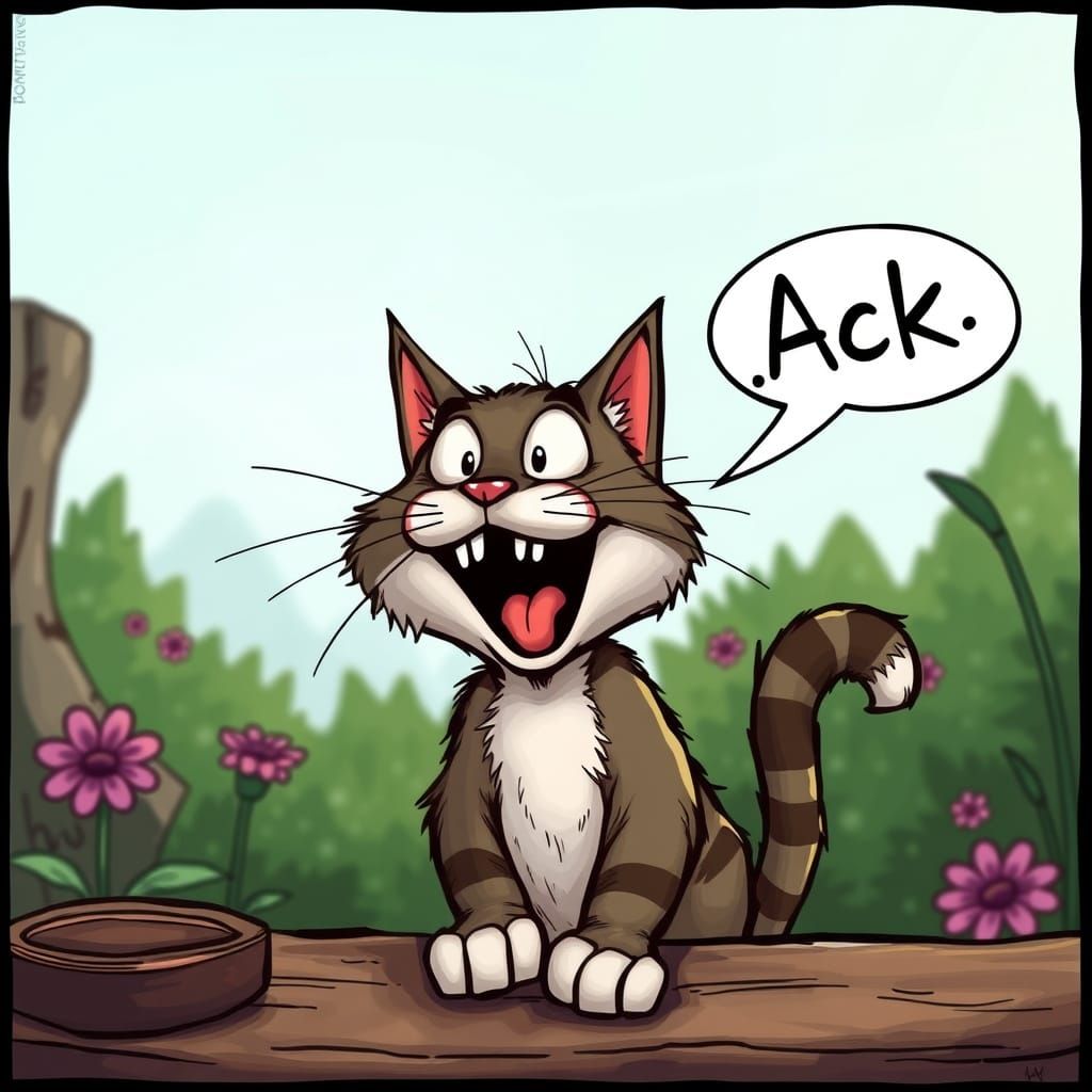 Bill the Cat Says Ack in Bloom County Style