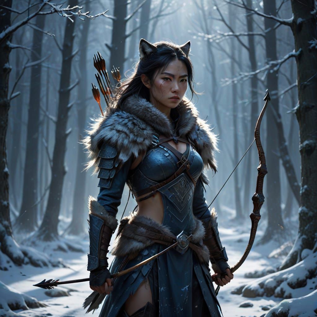 Chinese Warrior Woman in Snow Forest