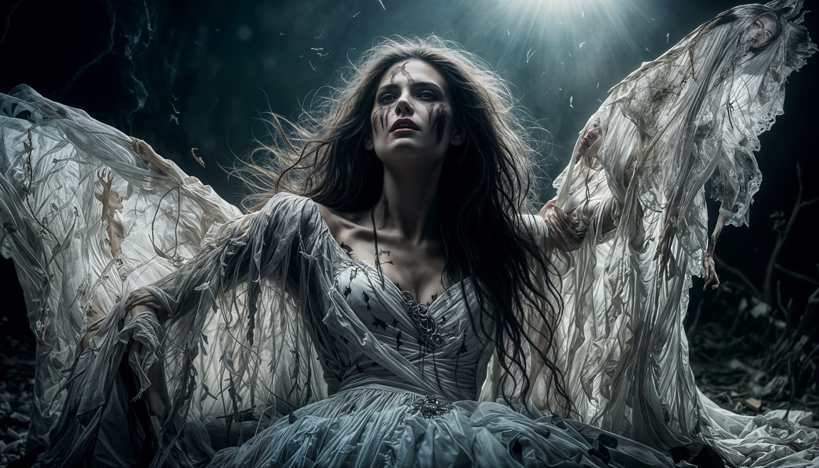 Sensual Vampire with Torn Wings in Macabre Style