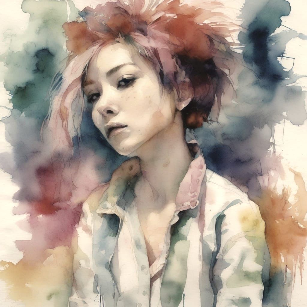 Love in a Cyberpunk Watercolor Portrait