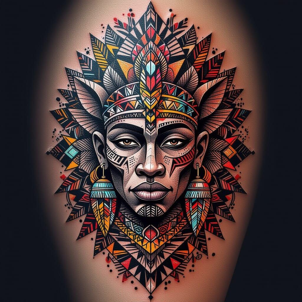Unique African Tattoo Design with Geometric & Tribal Motifs