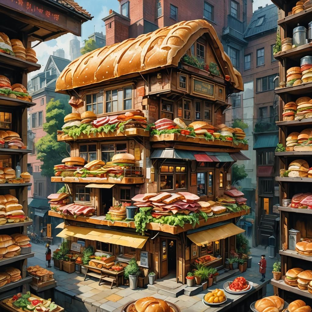 Sandwich House: A Maximalist Watercolor Painting