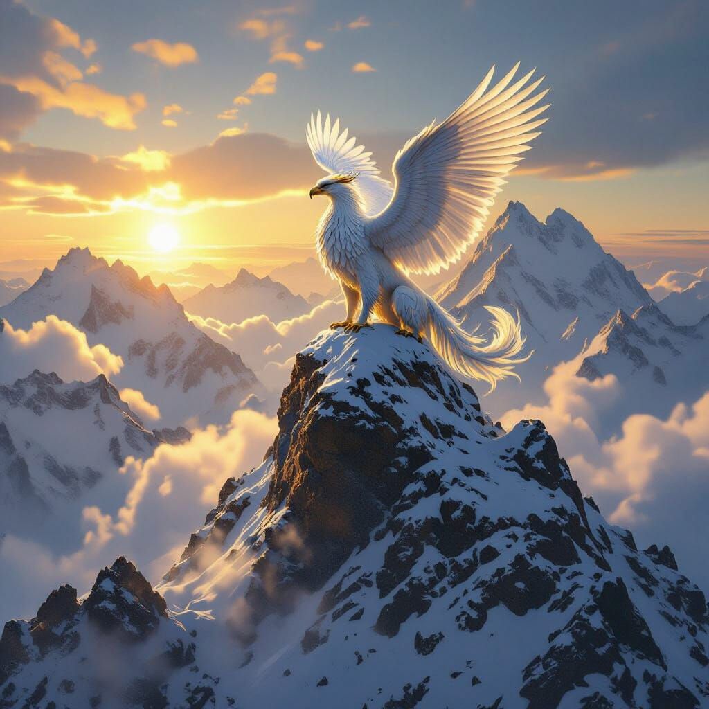 Majestic Griffin Surveys Mountain Domain in Hyperrealism