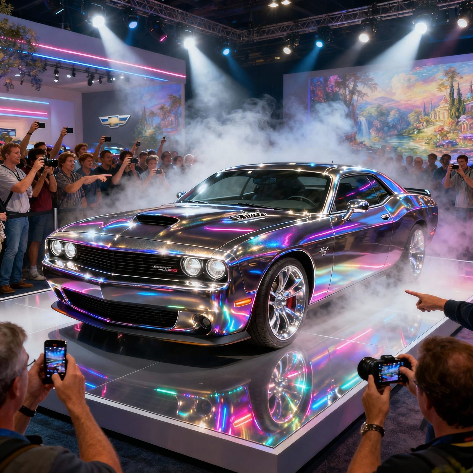 Luxurious Muscle Car Gleams Under Show Lights