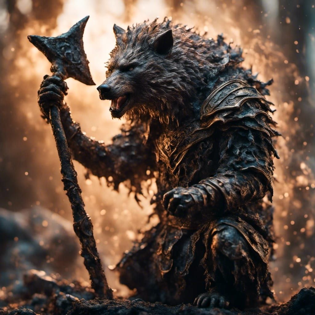 Boar Soldier Howling with Axe: Professional Photography