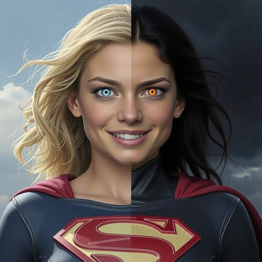 Supergirl Split Image: Hero and Villain