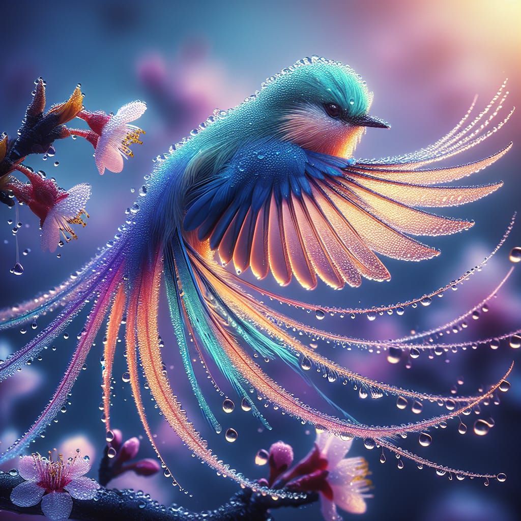 Macro photography shot of morning dew dripping off of an aqu...