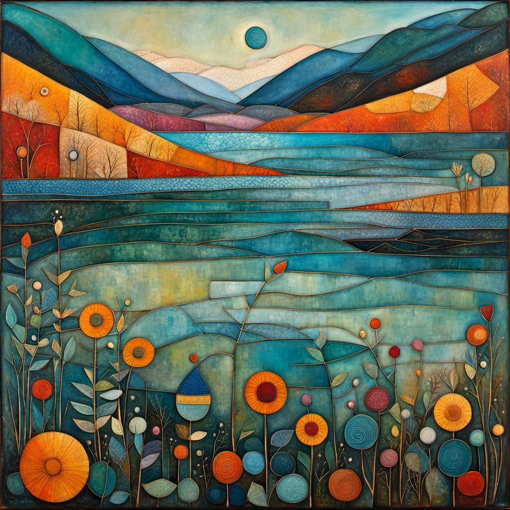 Encaustic Glacial Lake Inspired by Abstract Expressionism