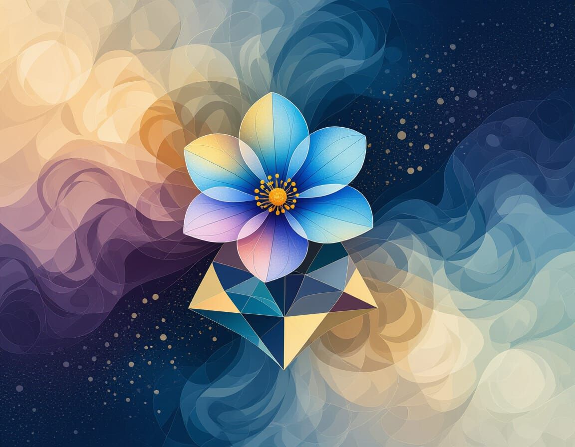 Translucent Forget-Me-Not on Geometric Fractal