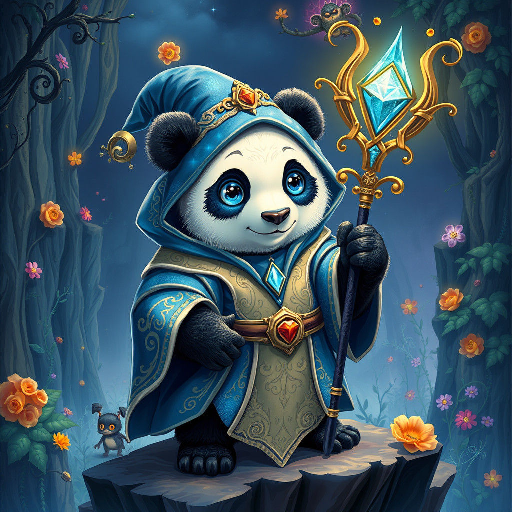 Mystical Panda Bear with Magical Staff Digital Art