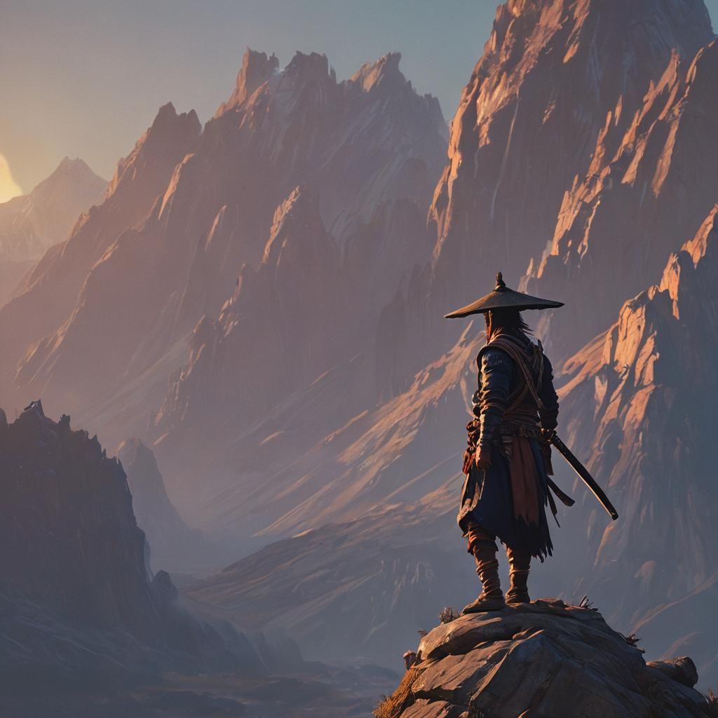 Wanderer on Mountain Peak: Fantasy Concept Art