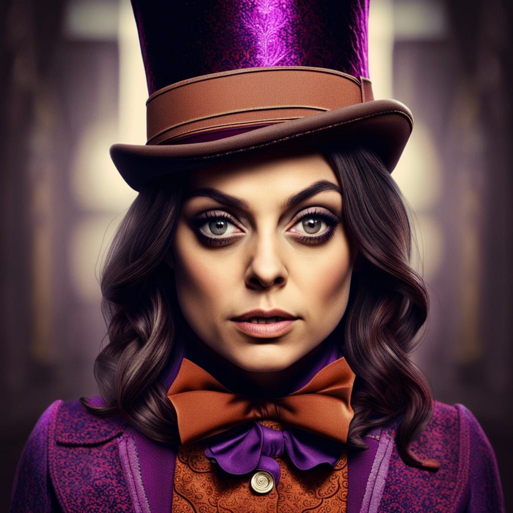 Hyperrealistic Mila Kunis as Willy Wonka