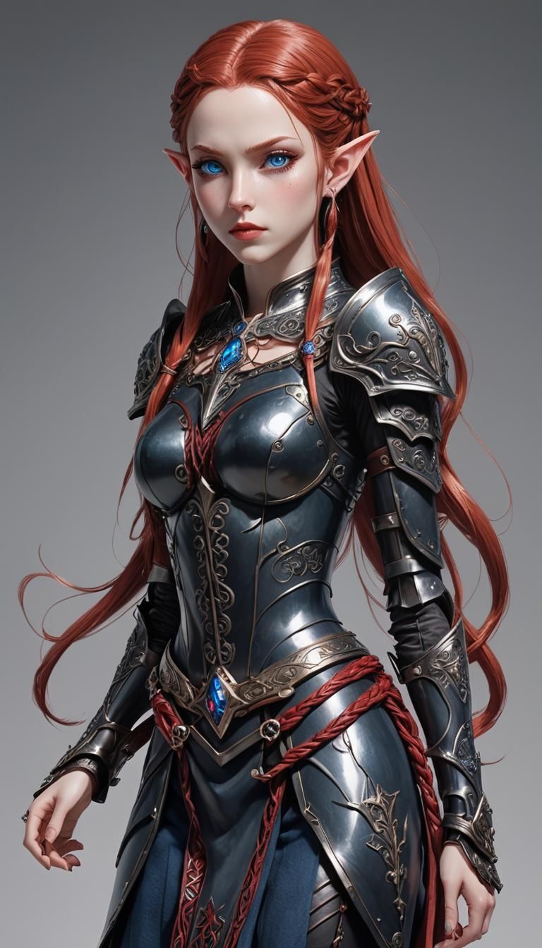 Gorgeous Elf with Red Hair in Anime Style