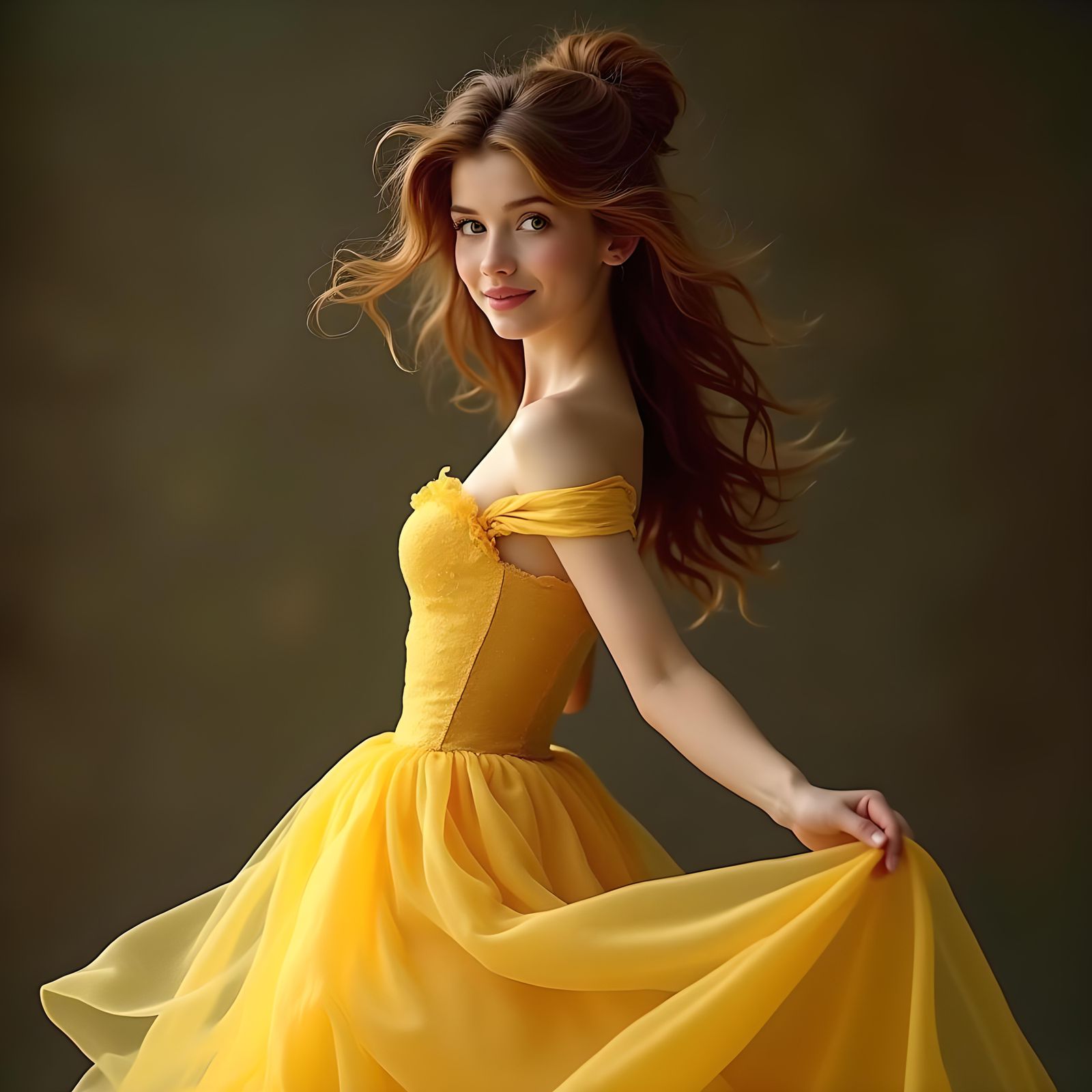 Belle in Yellow Dress: Realistic 8K Portrait