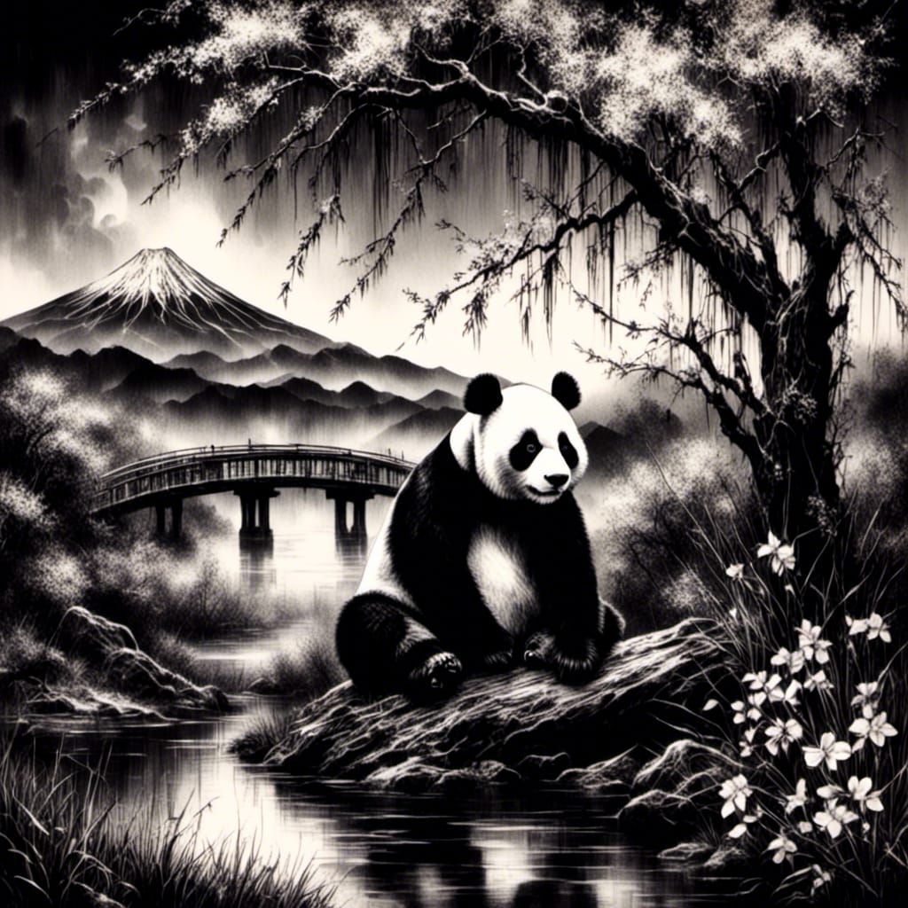 Panda under Cherry Blossom