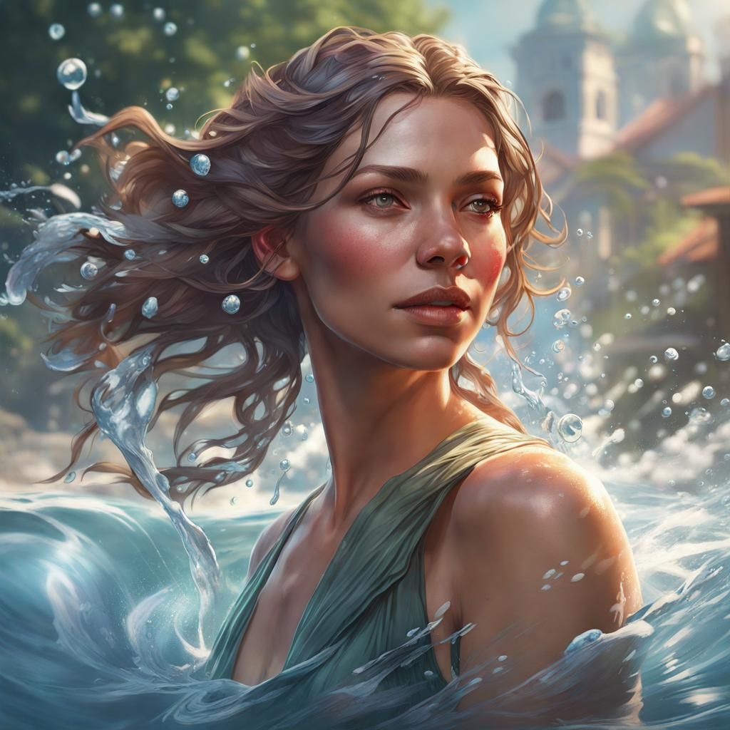 Summer Water Woman Portrait in Dynamic Lighting