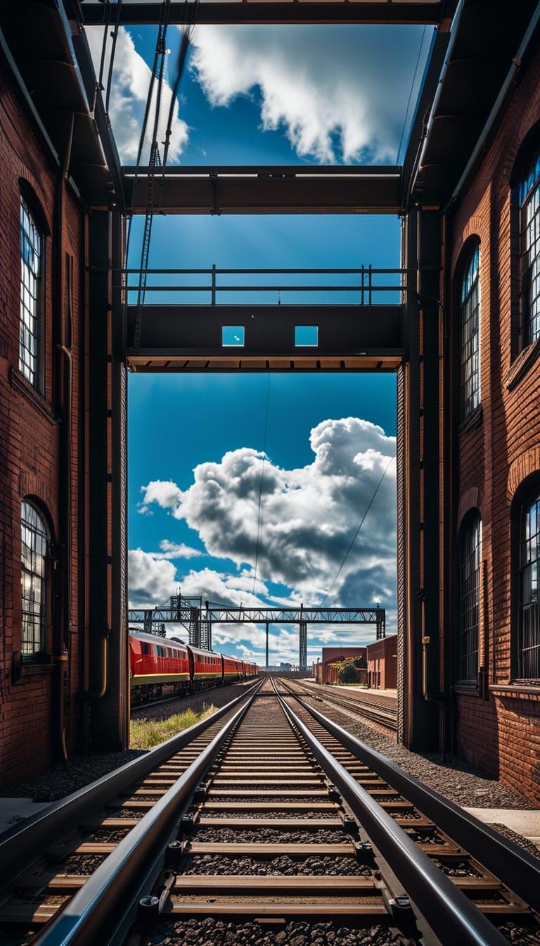Train Window View of Industrial Landscape