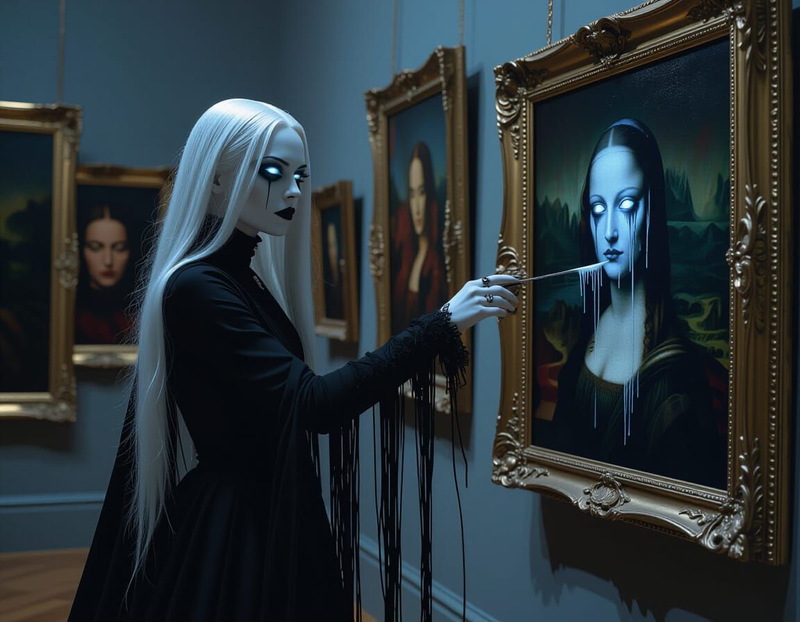 Gothic Supervillain Drains Color in Noir Art Gallery