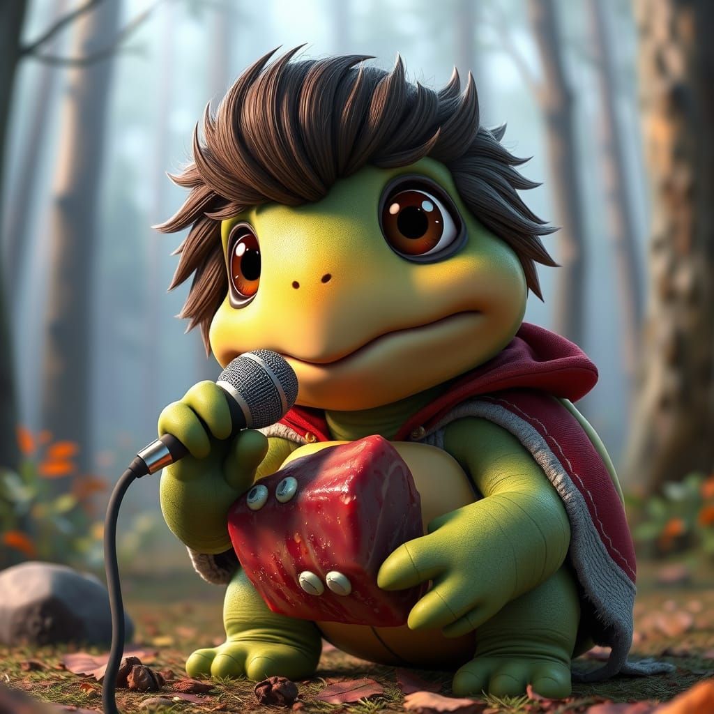 Elvis Turtle Serenade: A Pixar-esque 3D Rendering