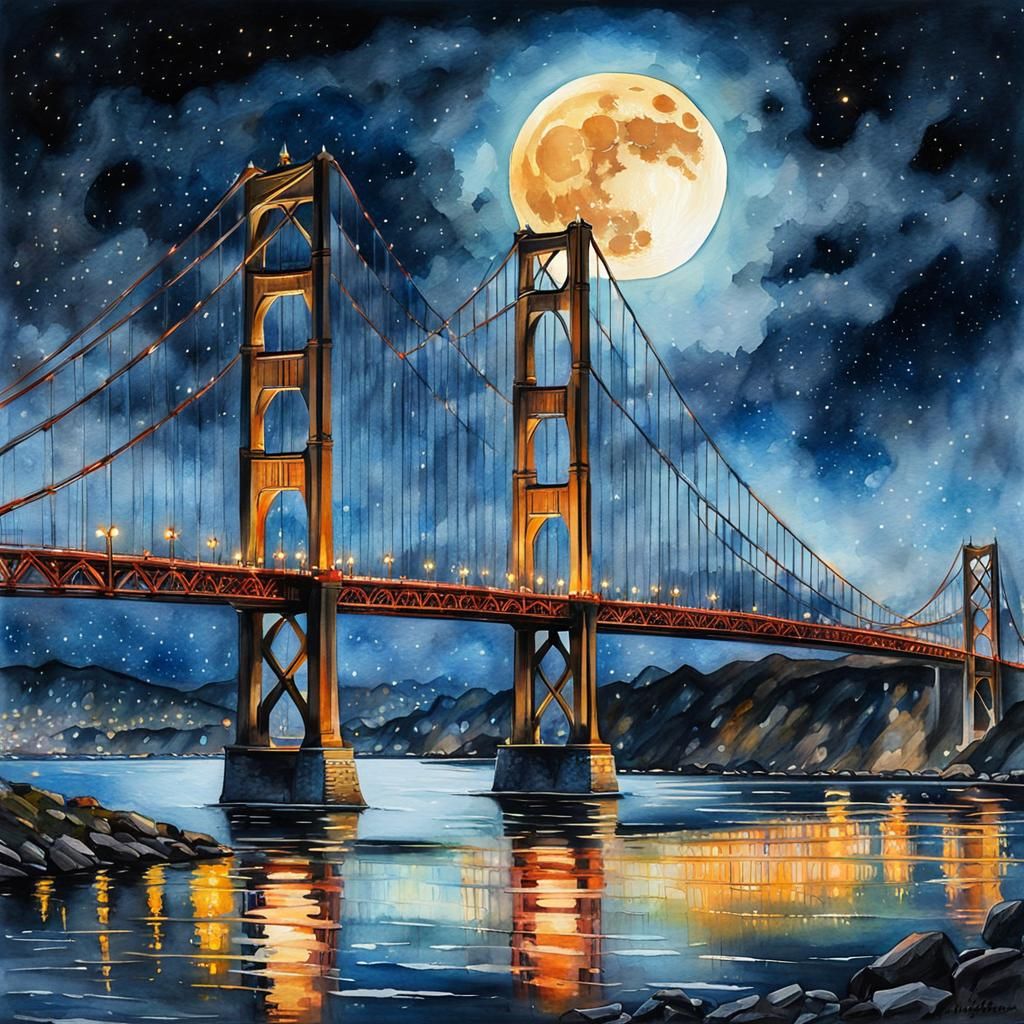 Golden Gate Bridge in Impressionistic Watercolor