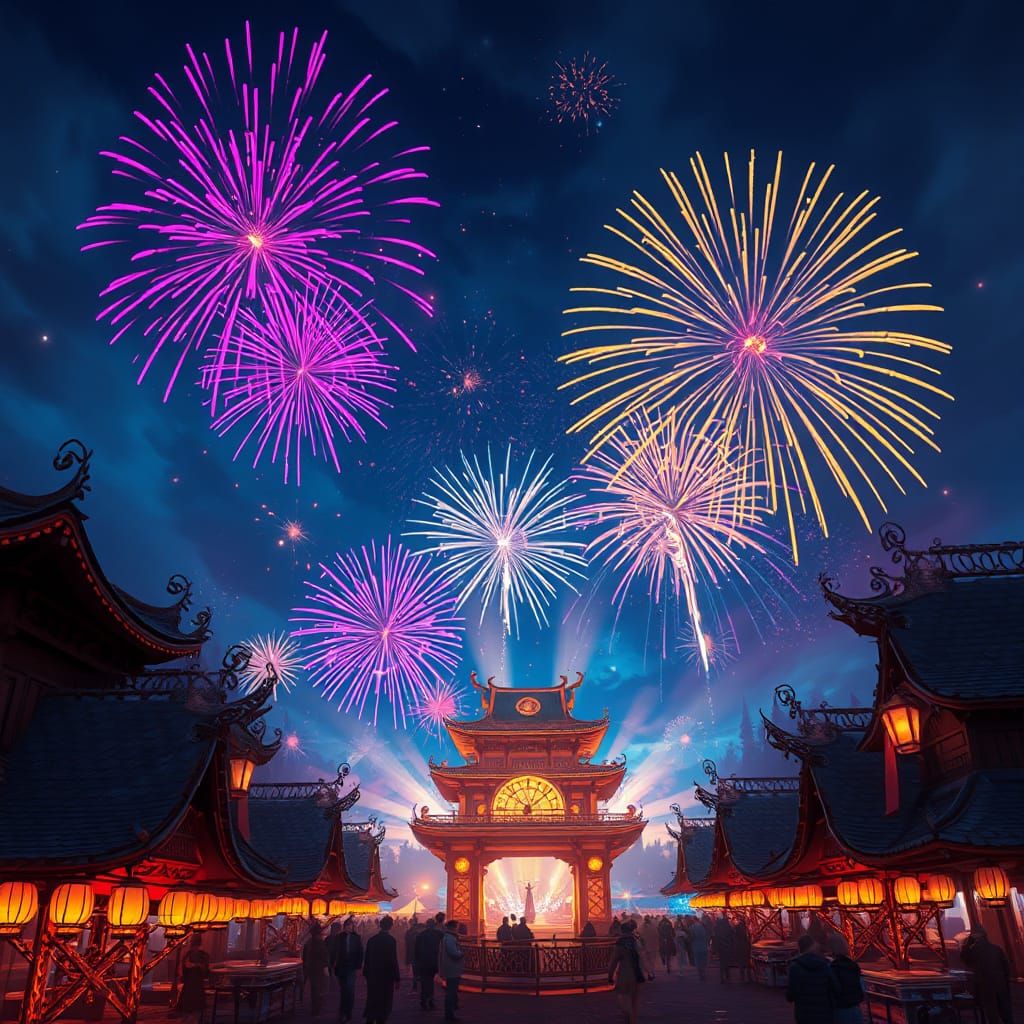 Fireworks Festival: A Matte Painting in Fantasy Style