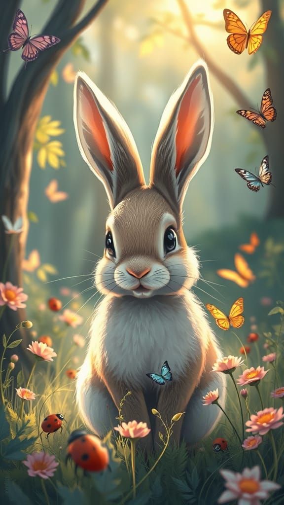 Enchanted Bunny in Fantasy Forest Illustration