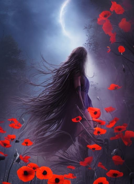 Night Wraith Dancing with Poppies, Biopunk Style