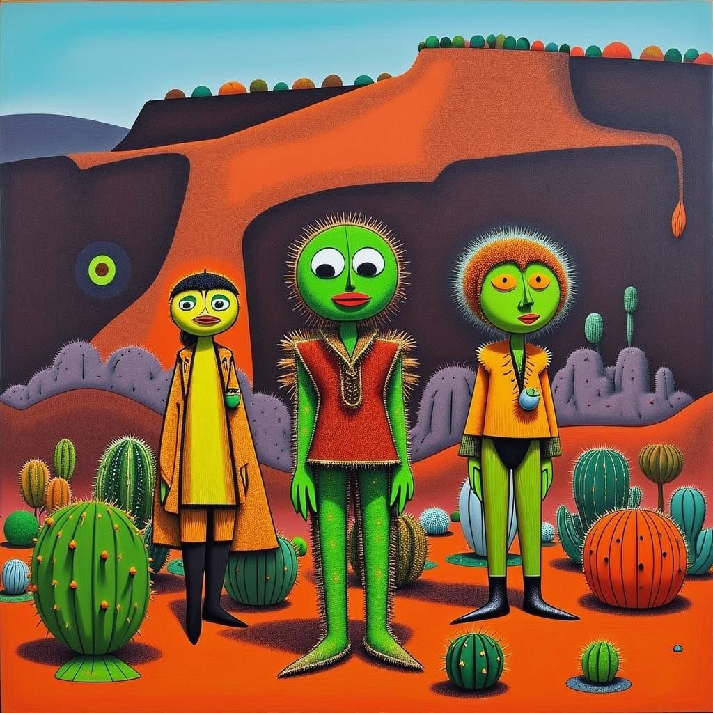 Cactus People in Grand Canyon Landscape