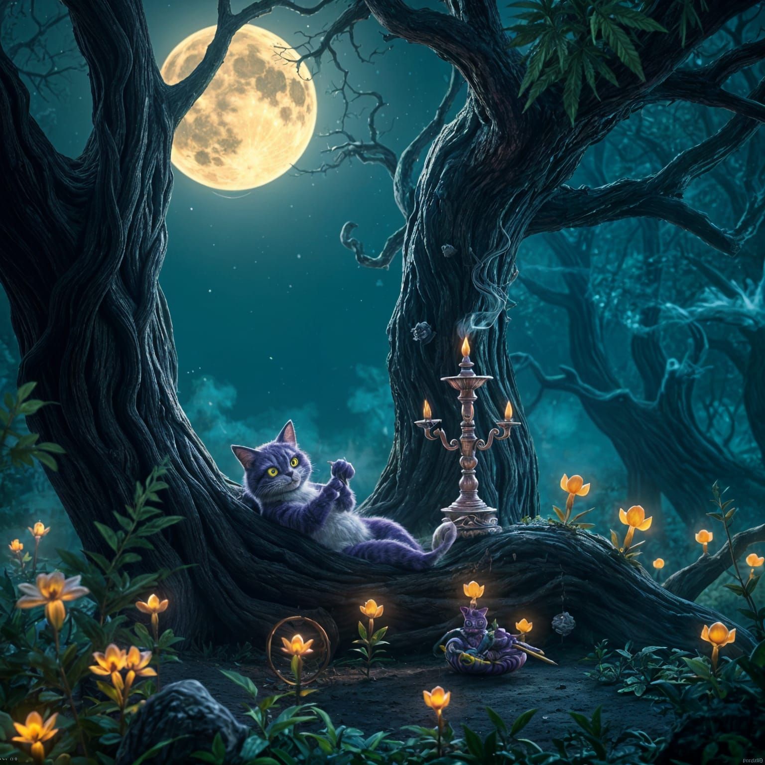 Stop Motion Cheshire Cat Smoking Weed in Forest