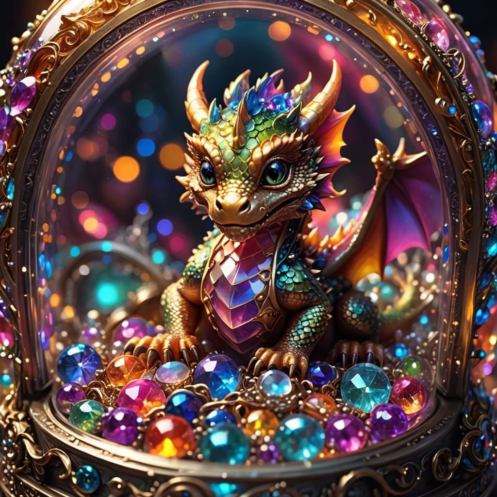 Miniature Baby Dragon in Sparkling Glass Jewelry Box