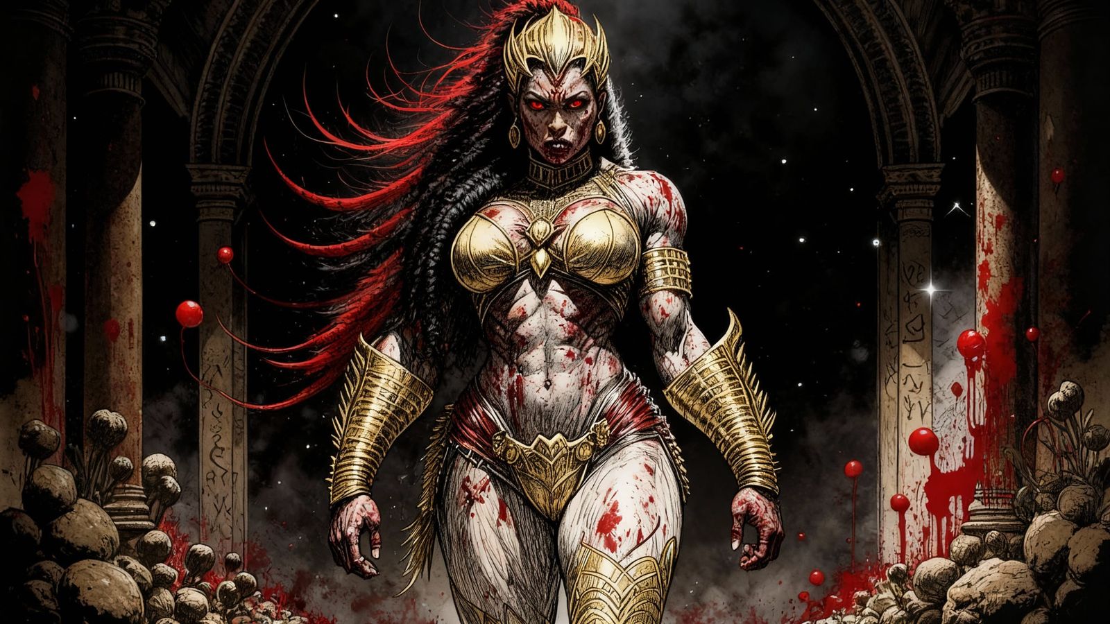 Fantasy Female Cannibal Concept Art with Bloodstains