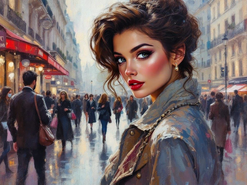 Impressionist Woman in Parisian Rain