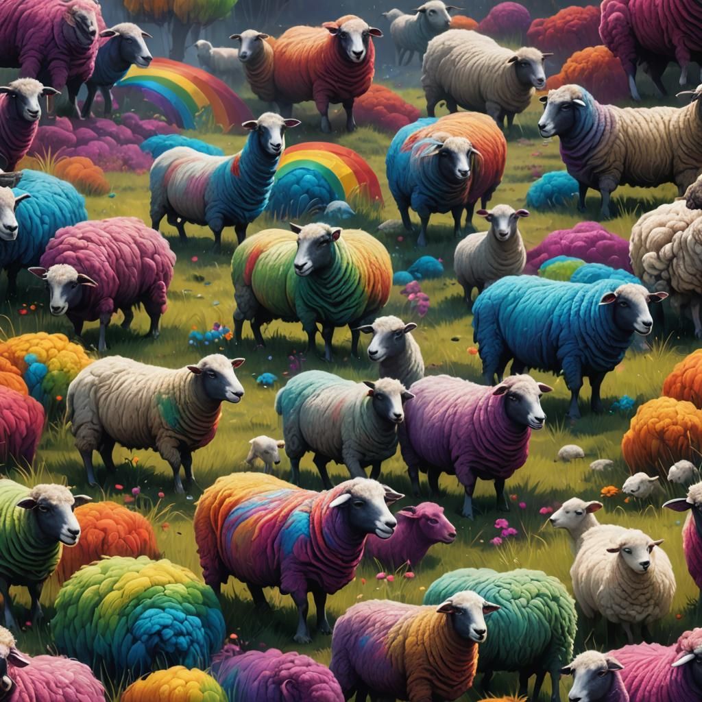 Magical Rainbow Sheep in Detailed Fantasy Art