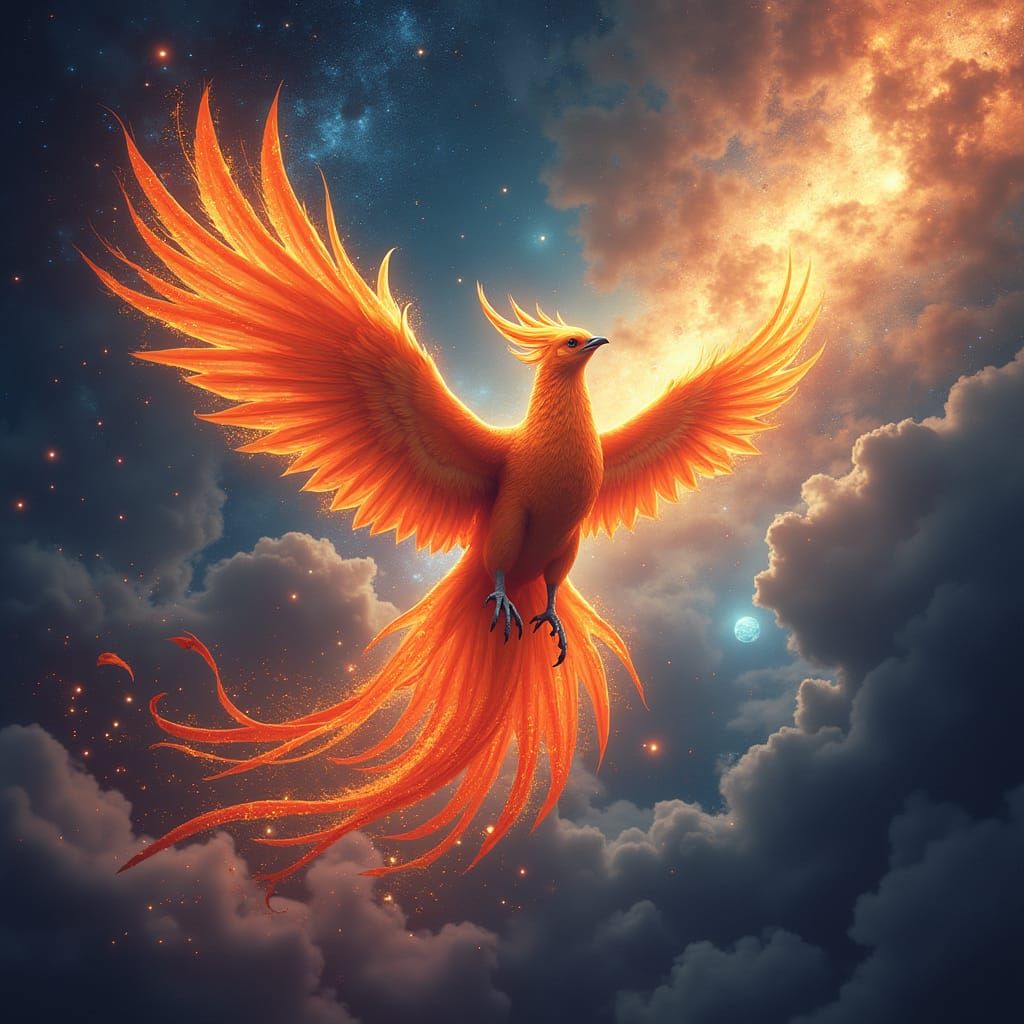 Cosmic Phoenix Soars Through Nebula-Filled Sky in Vibrant, D...