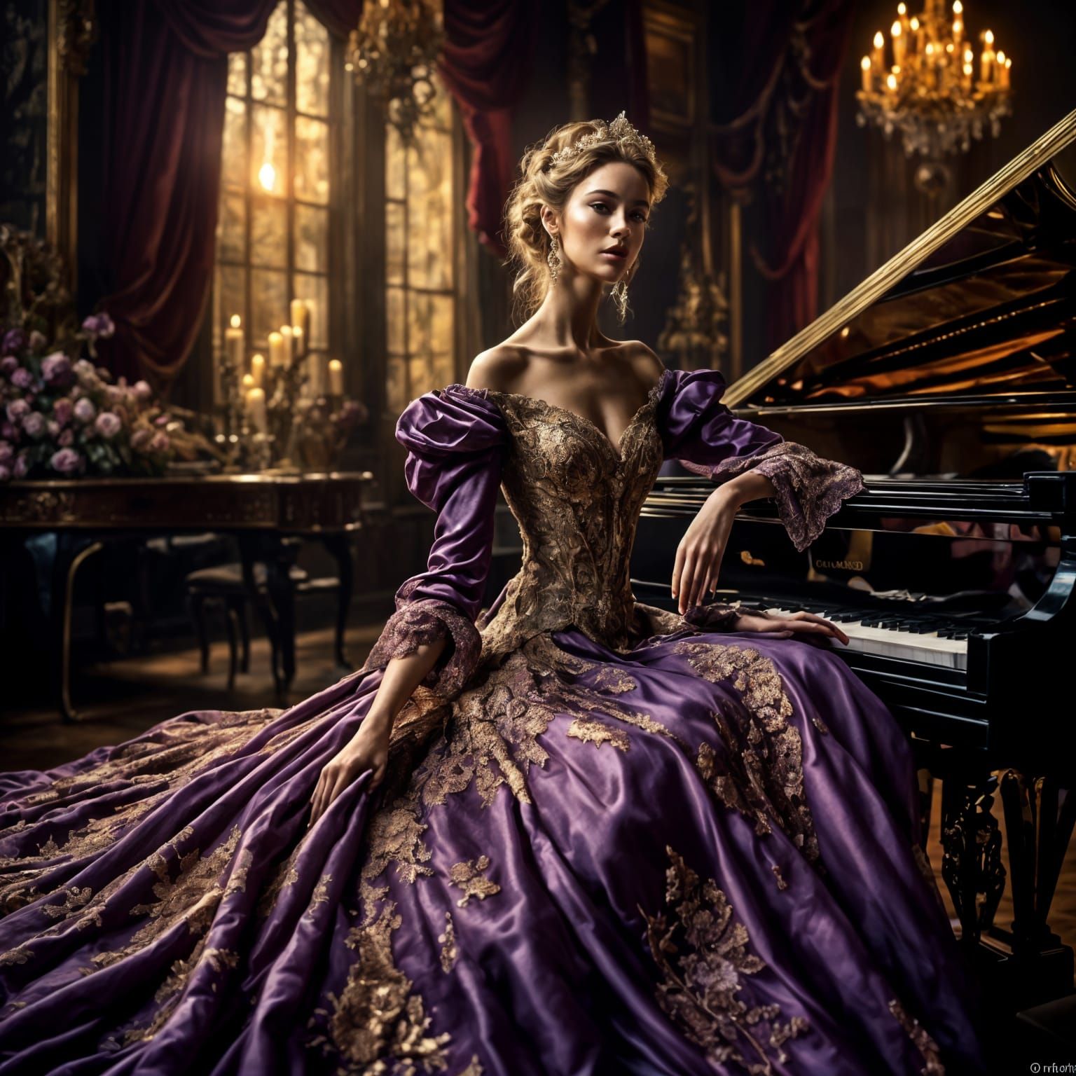 Decadent Princess at Piano in Radiant Style