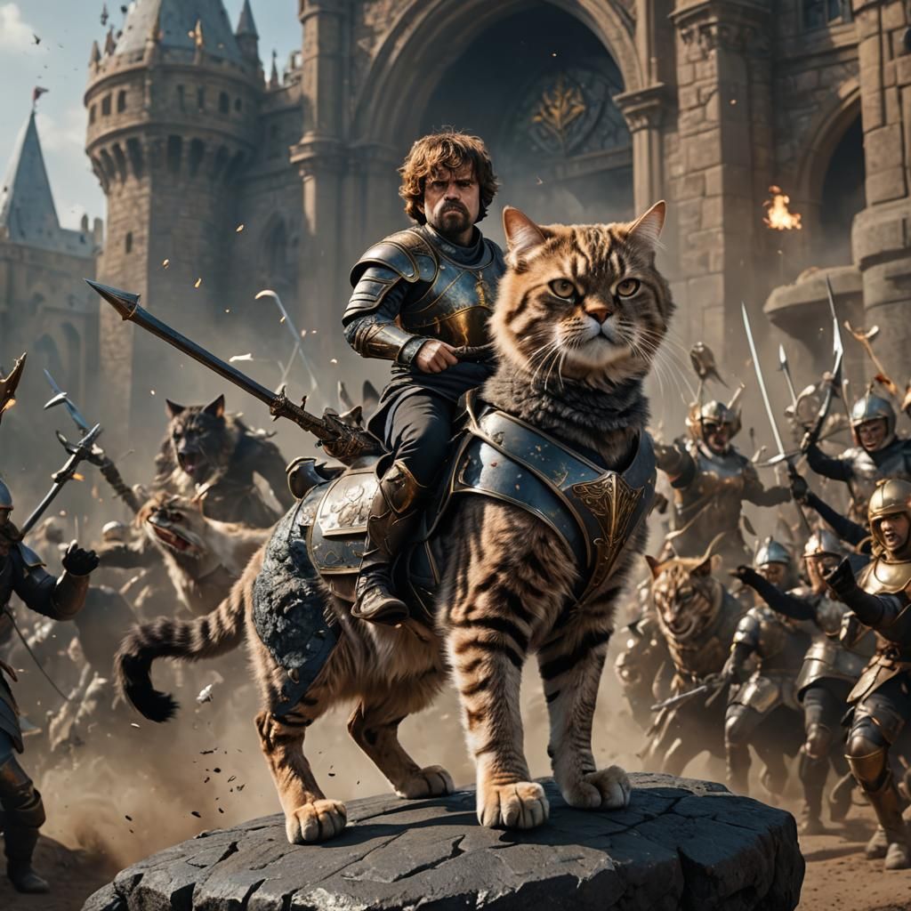 Peter Dinklage riding a Cat