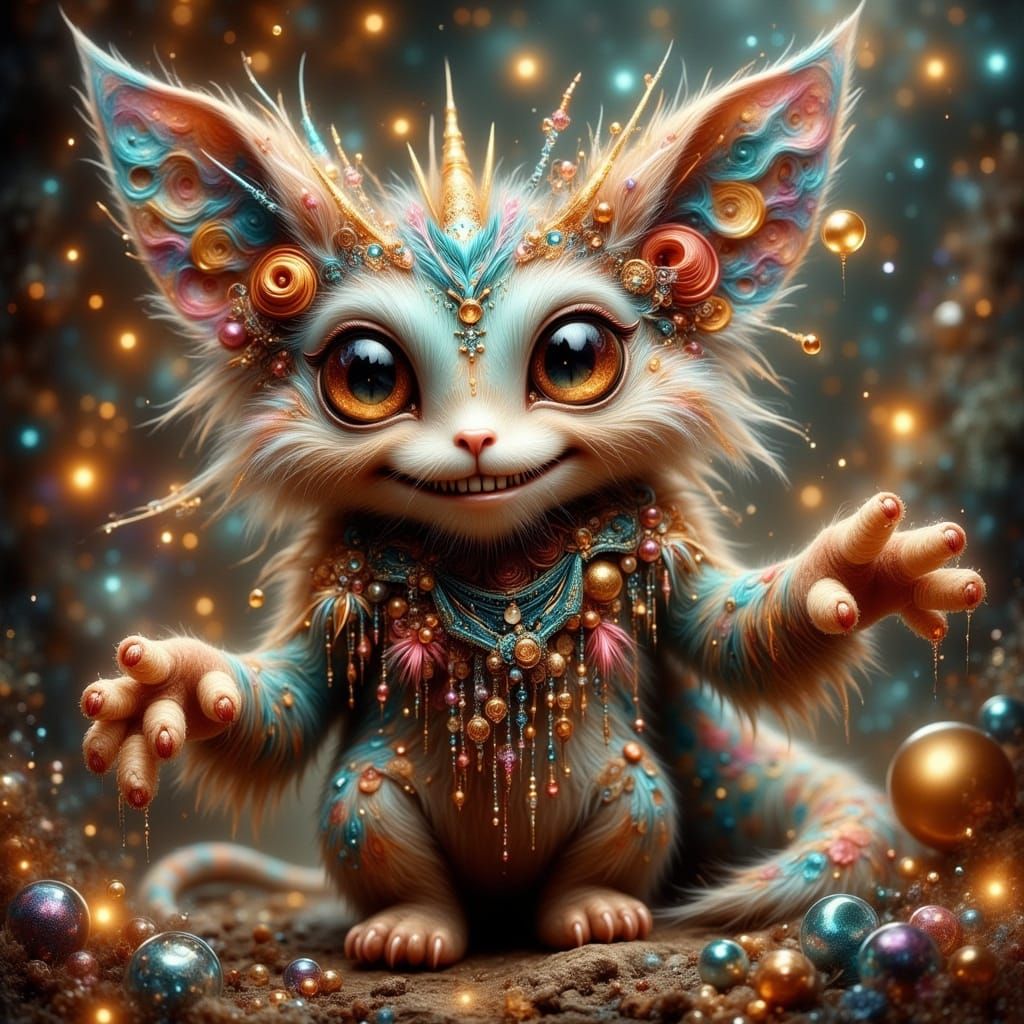 Enchanting Toy Creature as Oil Painting