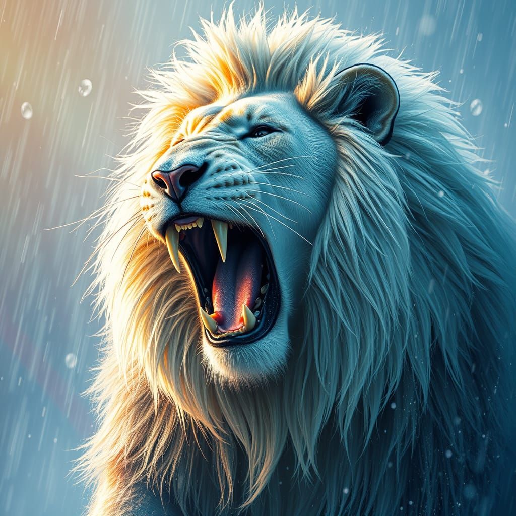 Snow Lion Roaring: Hyperrealistic Splash Art