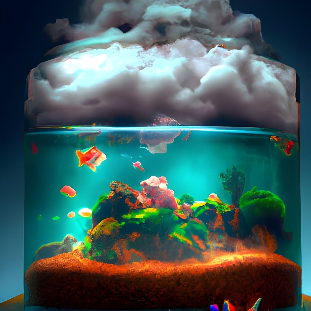 Spectacular Cloudscape Aquarium in Digital Art Style