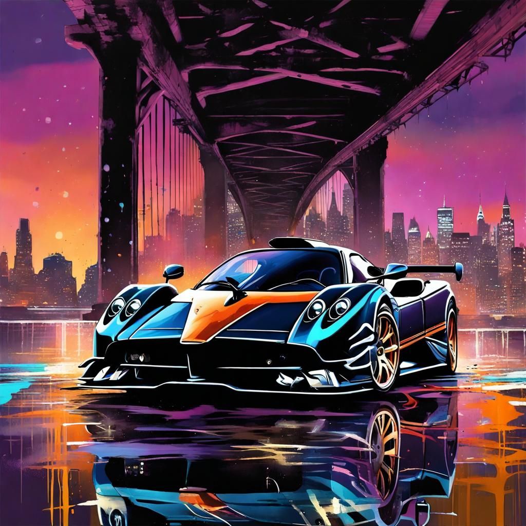 Cyberpunk Pagani Zonda in Manhattan Night Scene