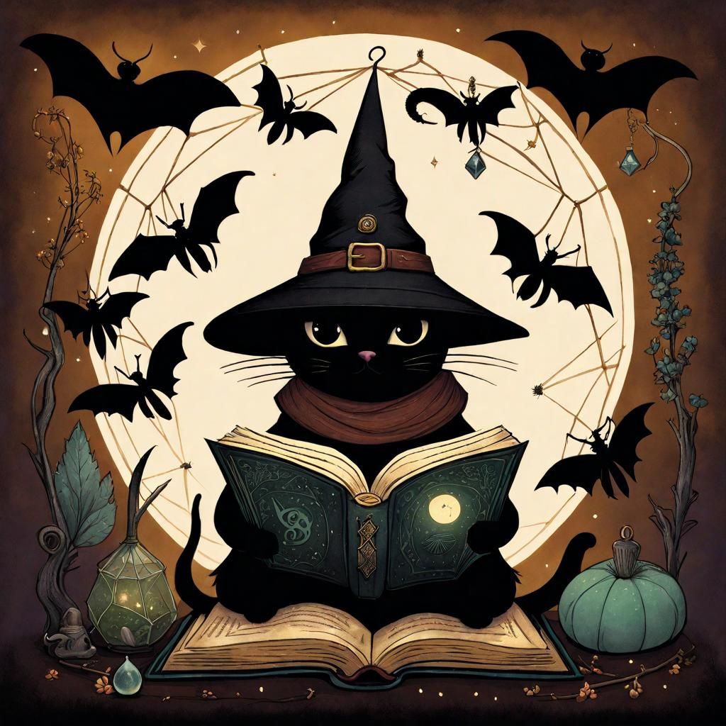 Moody Gothic Witch Reading a Grimoire