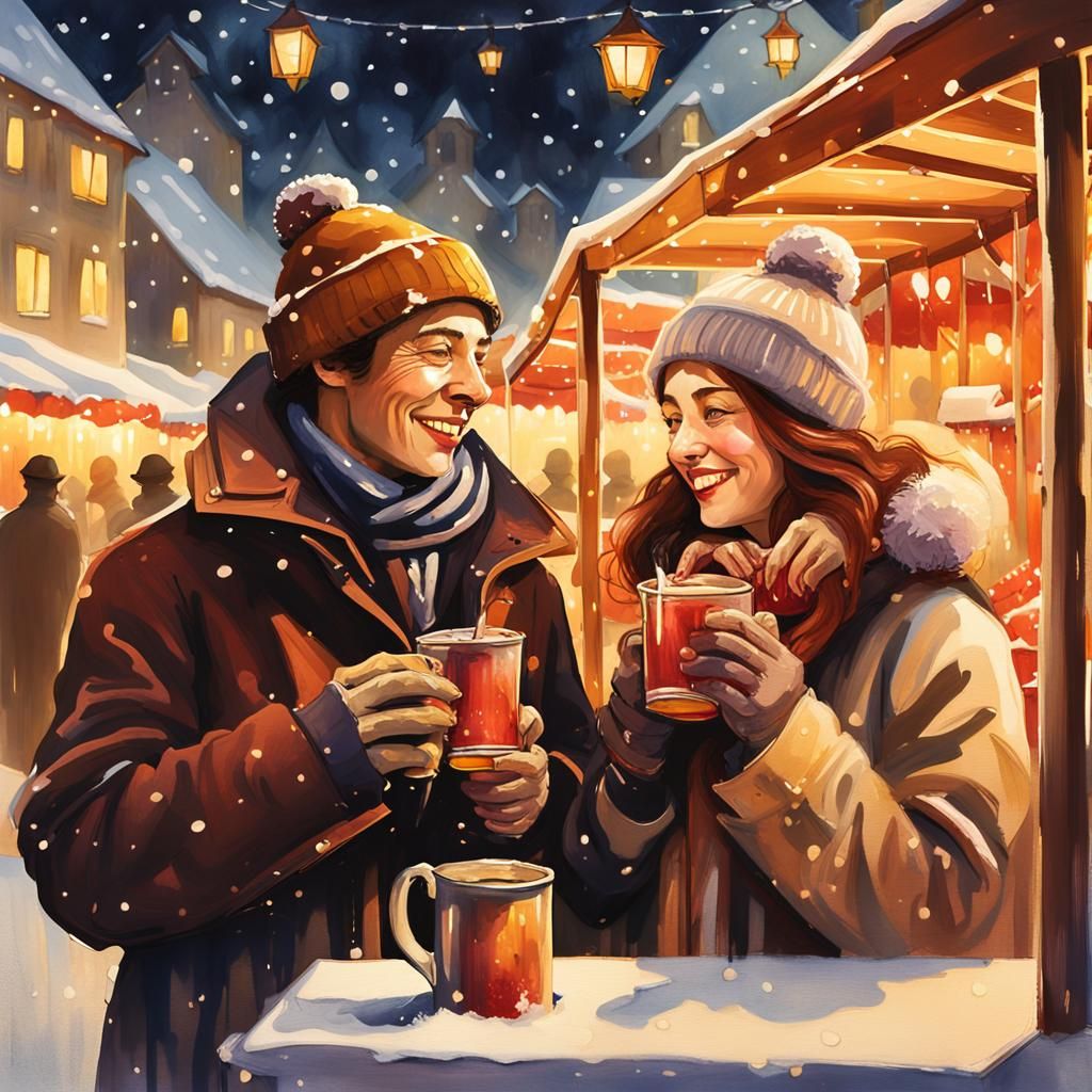 Christmas Market Scene in Klimt Style