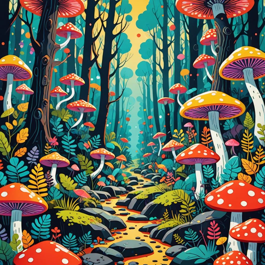 Whimsical Dotted Forest in Pop Art Style
